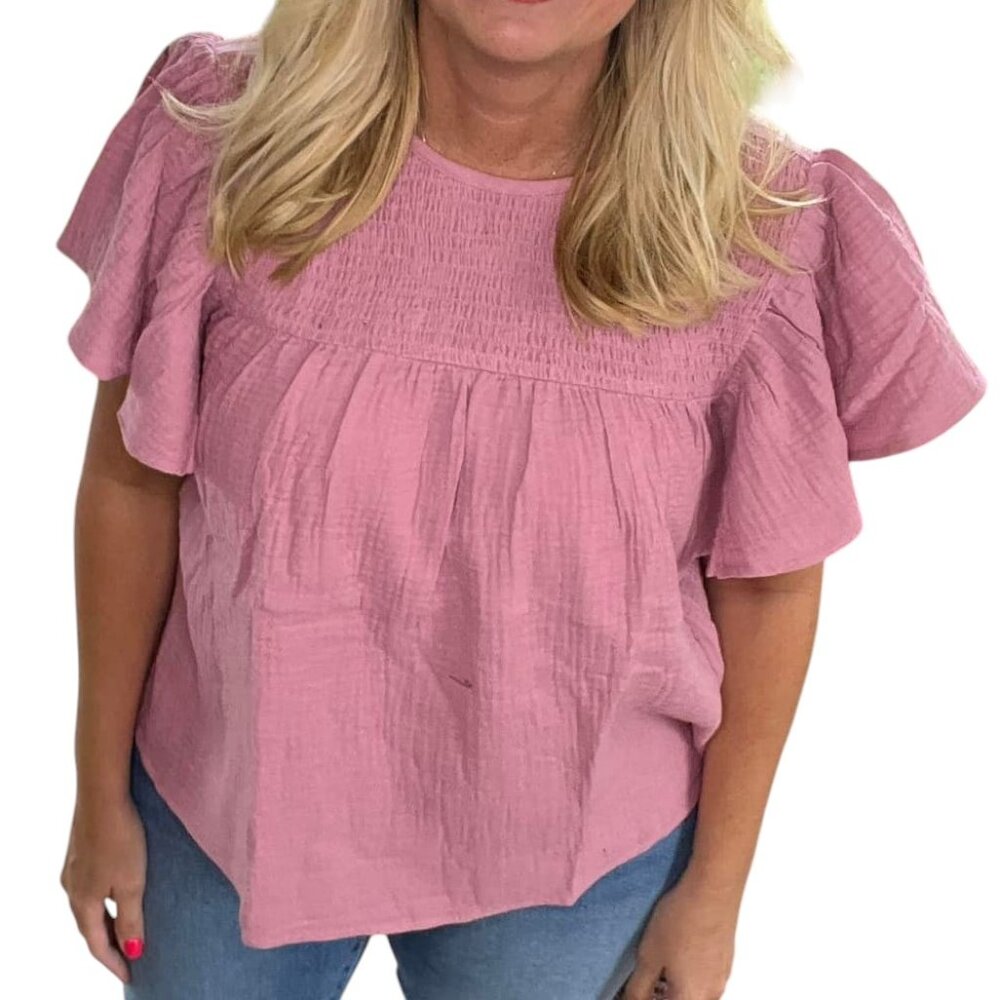 NEW LuLaRoe XXS Maddy Flutter Sleeve Smock Top Pink Shirt Short Sleeve Mauve